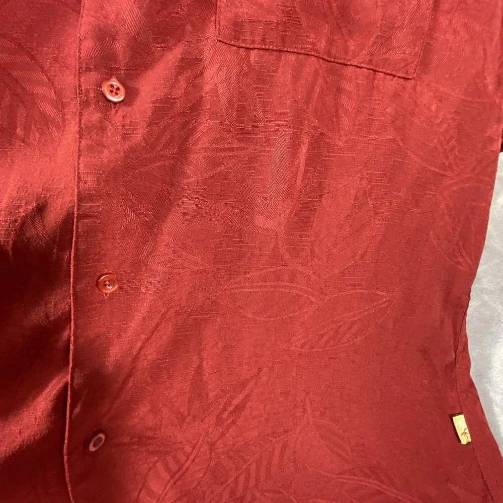 CABANA Mens XL Shirt Red Sueded Hawaiian Tropical Embossed Short Slv Button - Picture 5 of 8